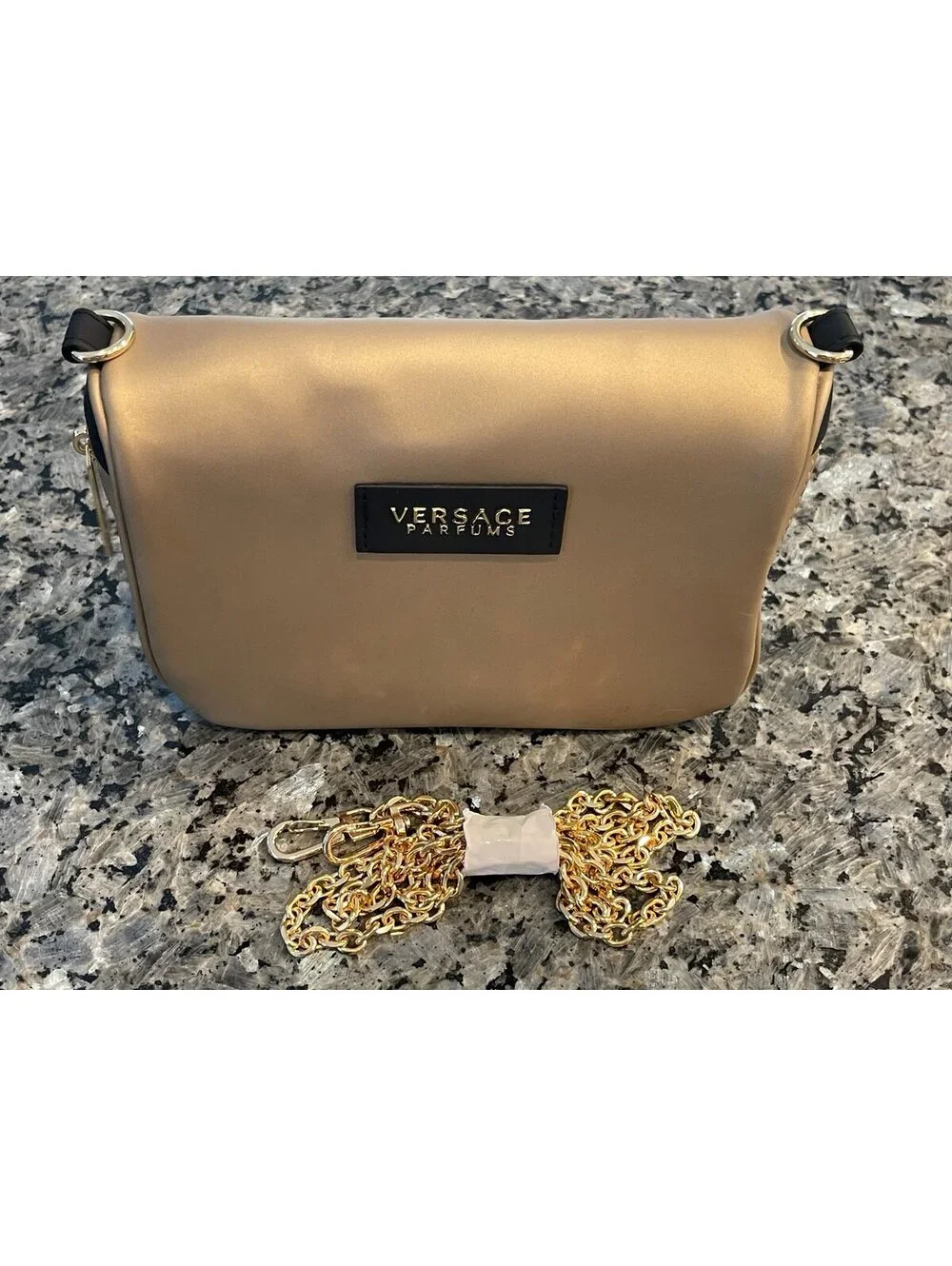 Versace Parfums Gold Crossbody Clutch Bag Chain Strap